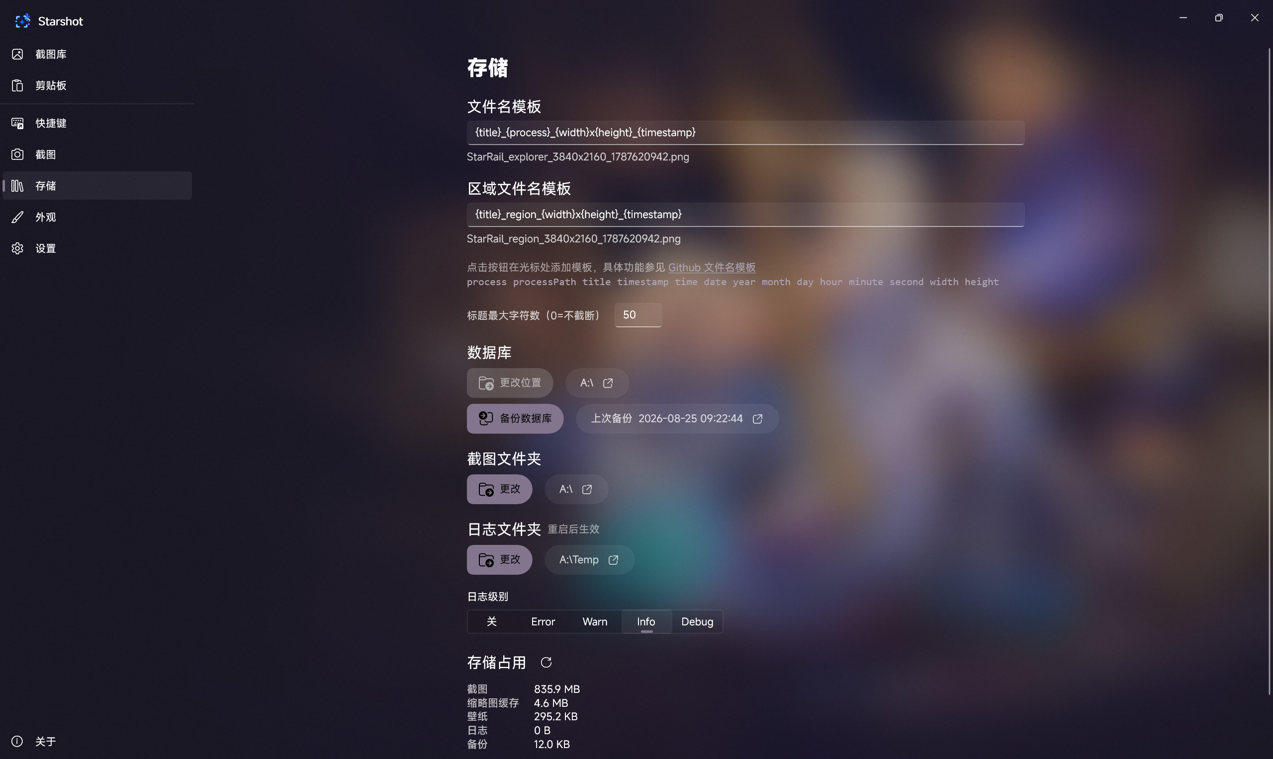 存储设置界面
